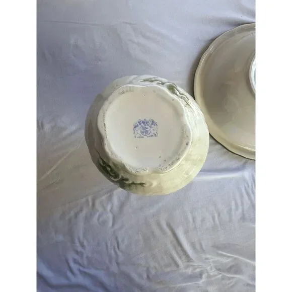 Vintage Iron Stone Wash Bowl/Basin and Vase/Pitcher Set White/Green